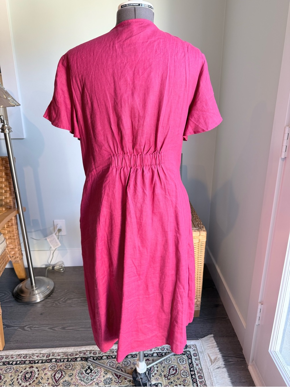 Linen Raspberry Wrap-Style Midi Dress - Picture 3 of 9